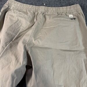 Vuori‎ Ripstop Pant Khaki Tan Elastic Waist Drawstring Raw Hem Size L 32x27